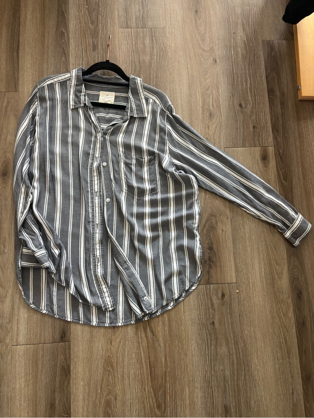 American Eagle Outfitters Gray and White Striped Button-Down Shirt